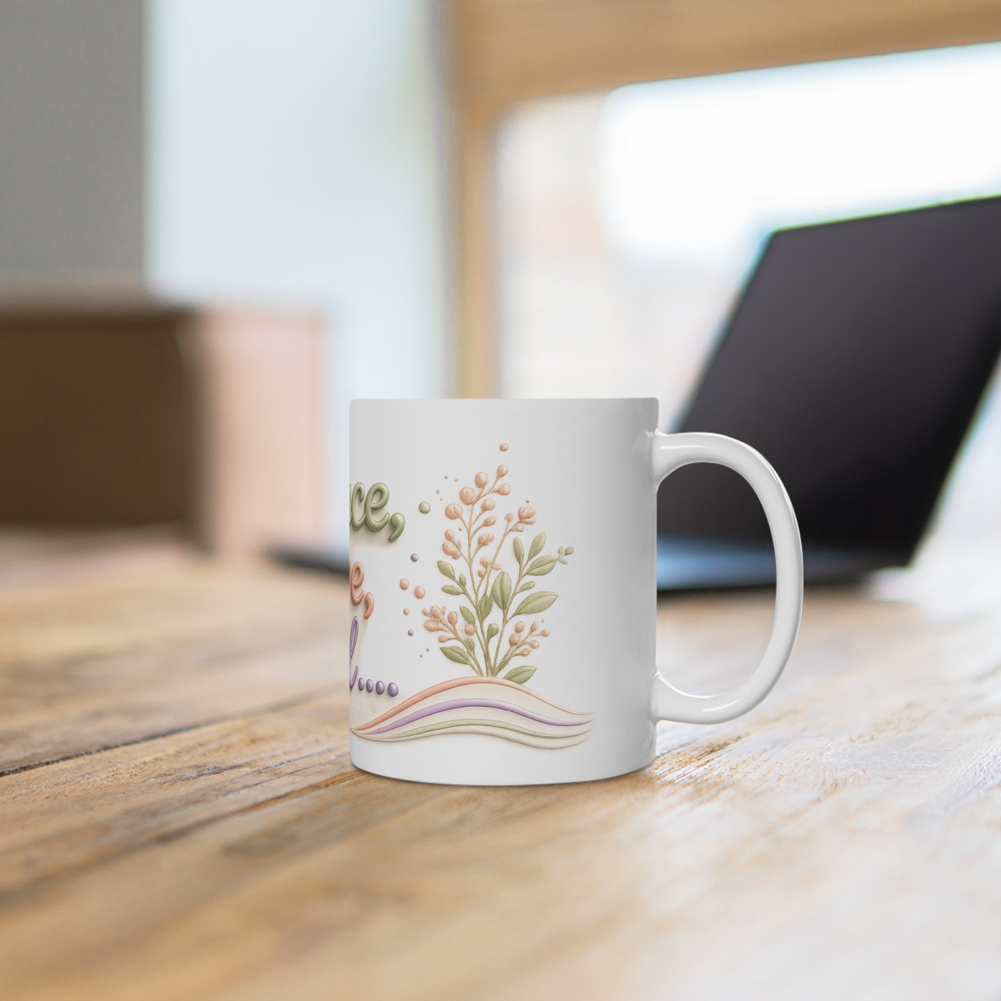 Essential Oil Mug | Peace Love Oil Coffee Cup | Aromatherapy Gift | Wellness Mug | Botanical Boho Design