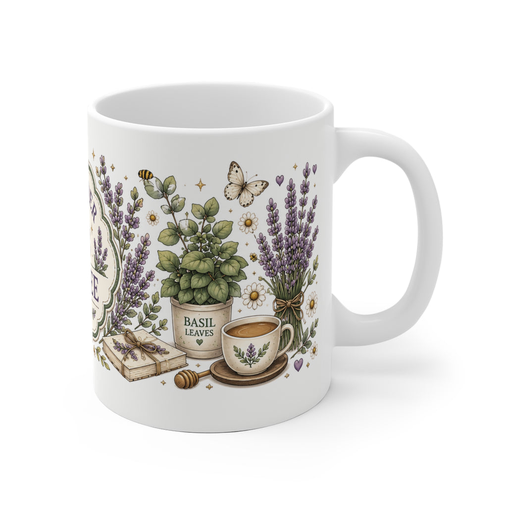 Lavender Coffee Club Keramiktasse | Florale Vintage Kaffeetasse mit Lavendel-Design