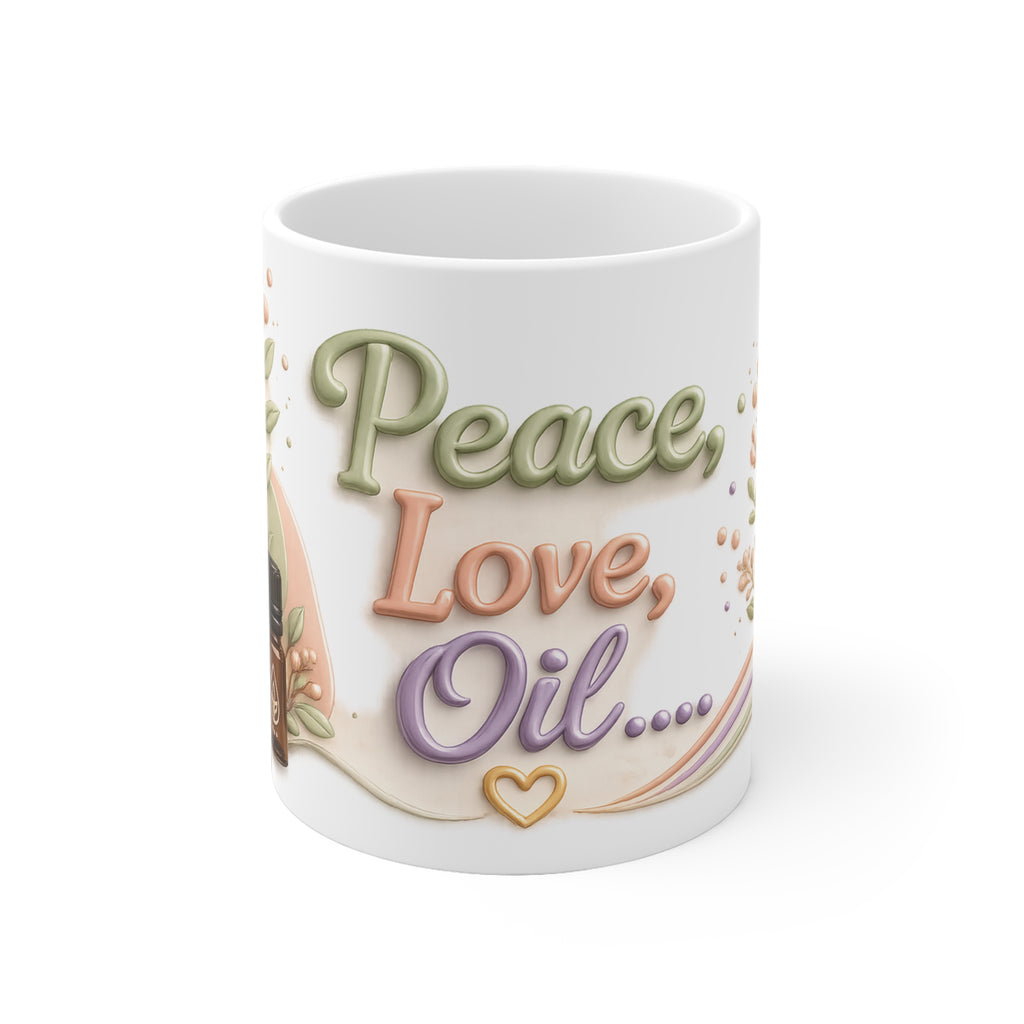 Essential Oil Mug | Peace Love Oil Coffee Cup | Aromatherapy Gift | Wellness Mug | Botanical Boho Design