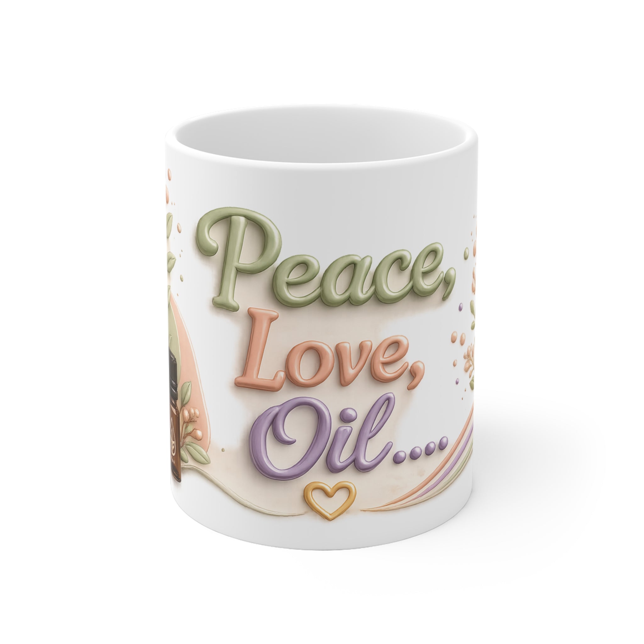 Essential Oil Mug | Peace Love Oil Coffee Cup | Aromatherapy Gift | Wellness Mug | Botanical Boho Design