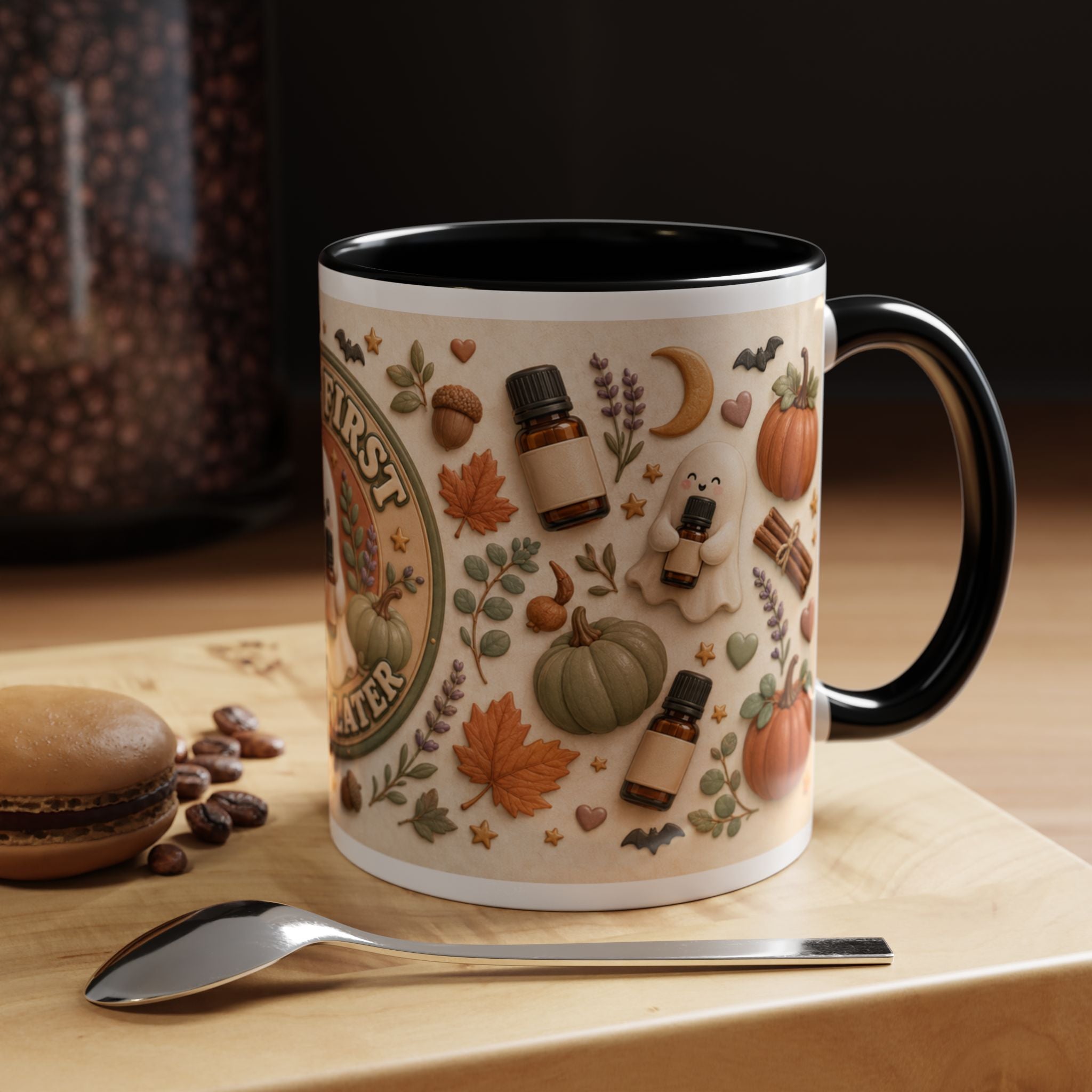 Oils First, Haunt Later“ Kaffeetasse – Halloween-Geist & ätherische Öle