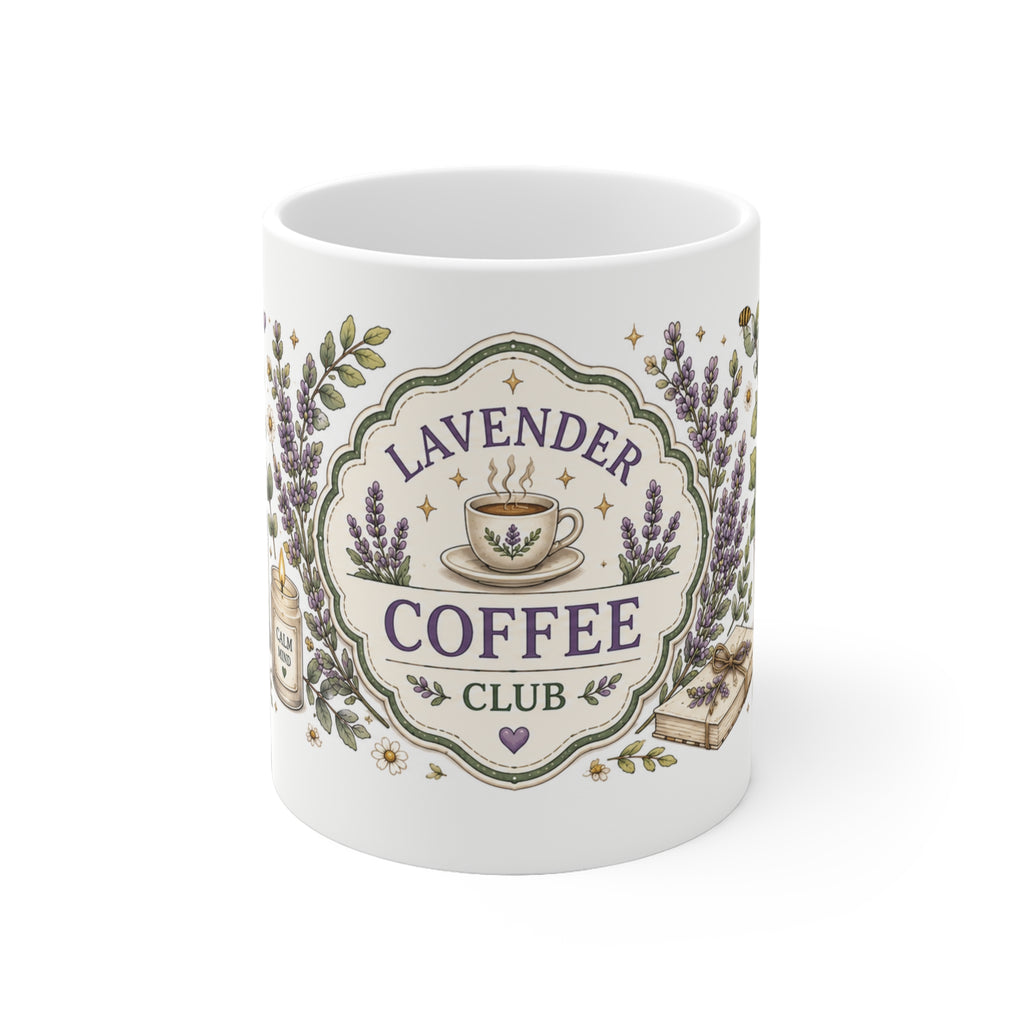Lavender Coffee Club Keramiktasse | Florale Vintage Kaffeetasse mit Lavendel-Design