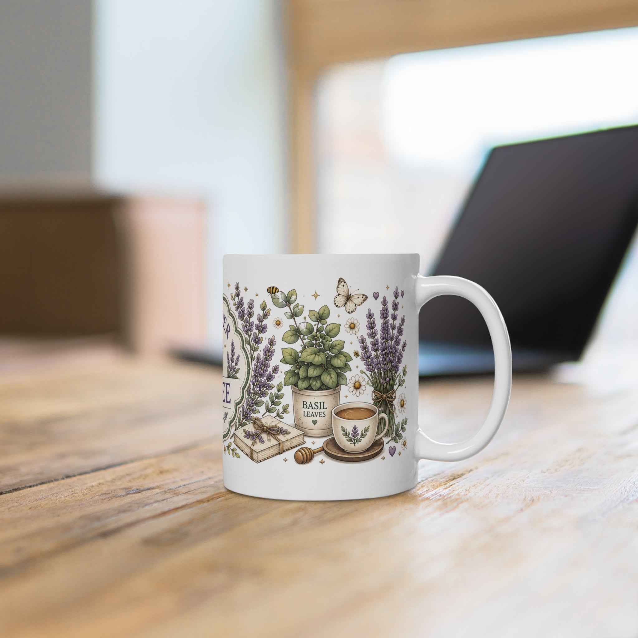 Lavender Coffee Club Keramiktasse | Florale Vintage Kaffeetasse mit Lavendel-Design