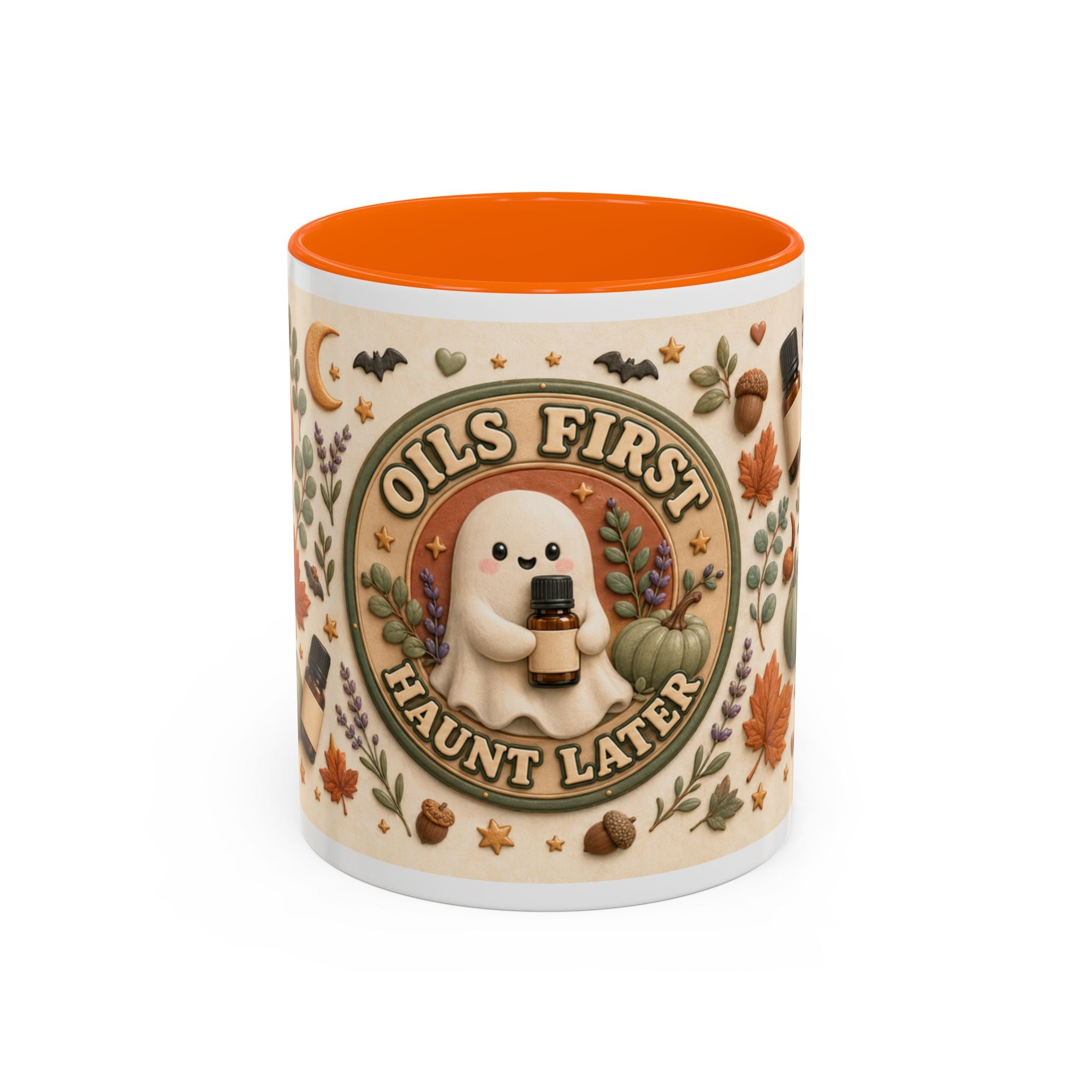 Oils First, Haunt Later“ Kaffeetasse – Halloween-Geist & ätherische Öle