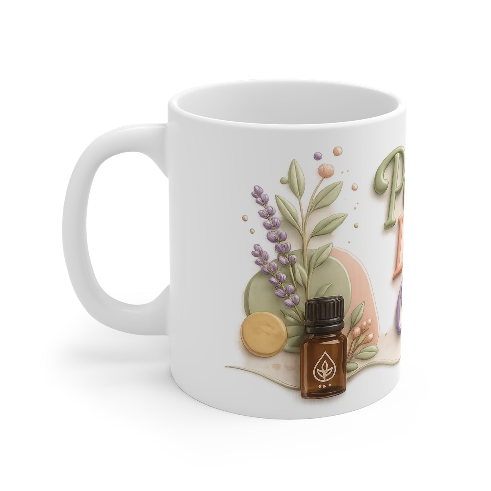 Essential Oil Mug | Peace Love Oil Coffee Cup | Aromatherapy Gift | Wellness Mug | Botanical Boho Design